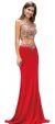 Bejeweled Top Long Jersey Skirt Two Piece Prom Dress in Red